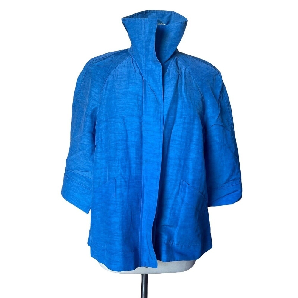 LAFAYETTE 148 New York Jacket Women’s 10 Blue Lagenlook Zip 3/4 Sleeve High-neck